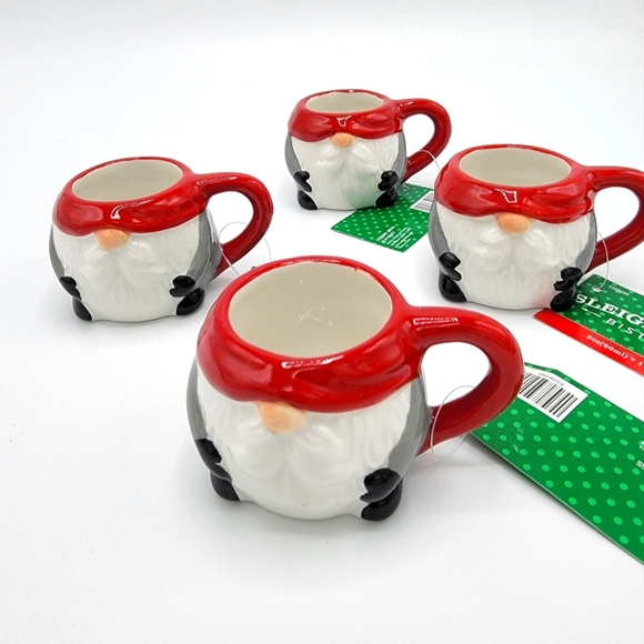 New 4 Ceramic Gnome Expresso Mugs 2" H - Picture 2 of 6